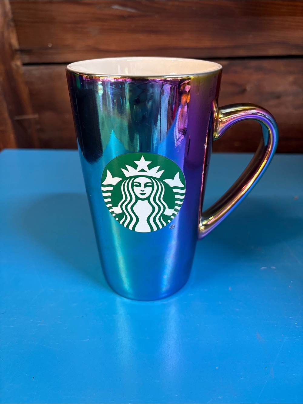 Starbucks 2022 Iridescent Rainbow Oil Slick 16 Oz Ceramic Tall Coffee